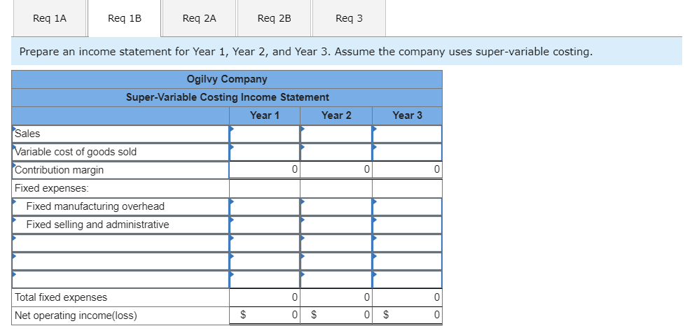 Req 2A Req 2B Req 3 Prepare an income statement for Year