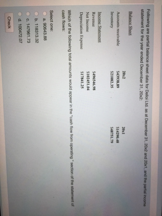  Following are partial balance sheet data for Della, Ltd as at