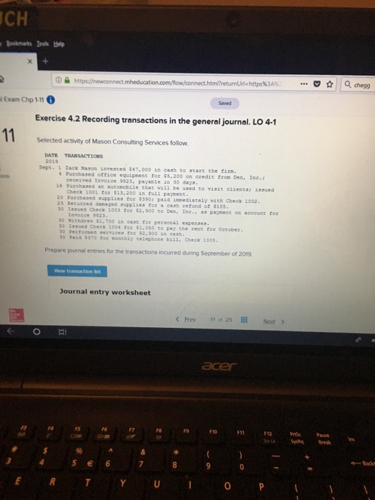 general journal. LO 4-1 Selected activity of Mason Consulting Services follow DATE