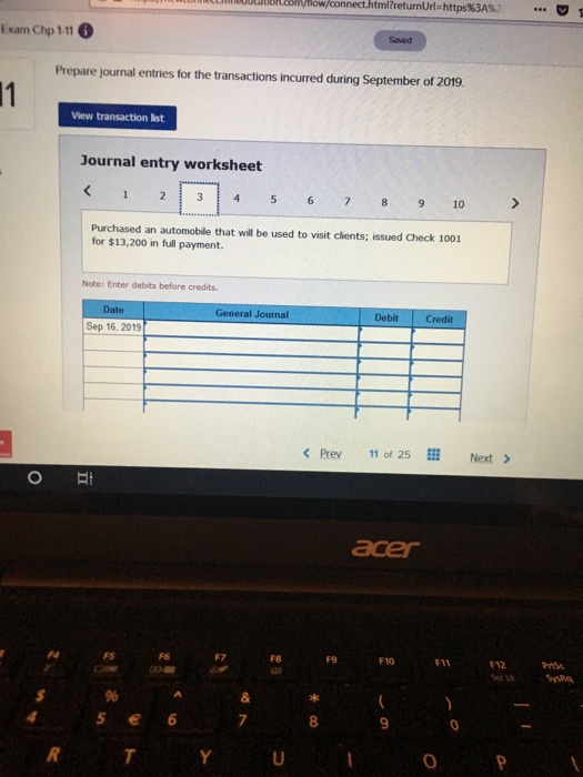 Inc. received Invoice 9823, payable in 30 days. 16 Purchased an automobile