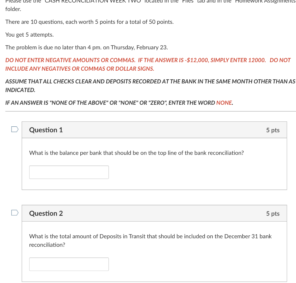  folder. There are 10 questions, each worth 5 points for a