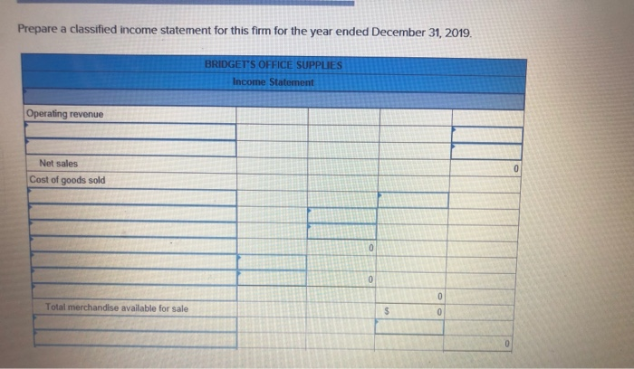 due tonight. Please help! Thank you! The worksheet of Bridget's Office Supplies