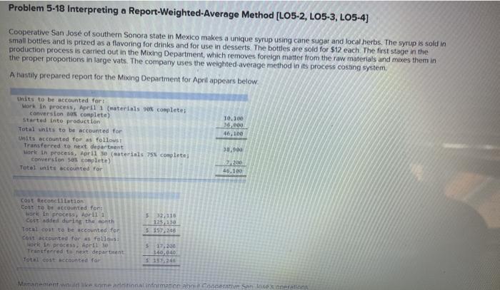  please note rules on rounding decimals Problem 5-18 Interpreting a Report-