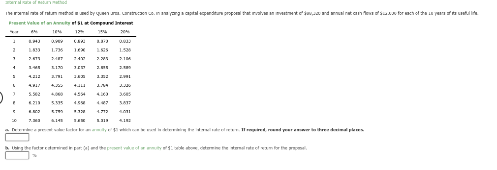 chapter 26 question 6 a. Determine a present value factor for an