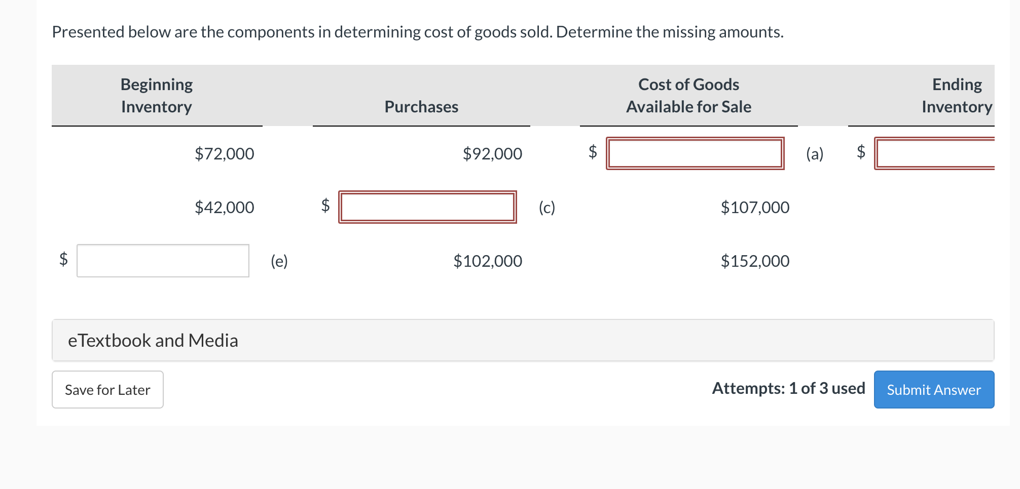 missing amounts. Presented below are the components in determining cost of goods