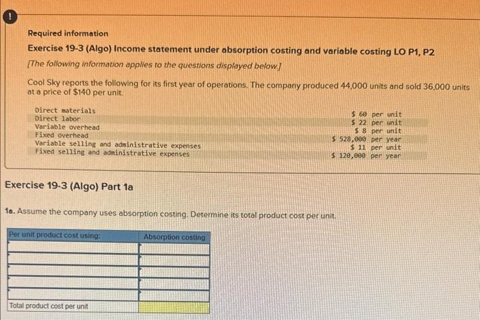 operations. The company produced 44,000 units and sold 36,000 at a price