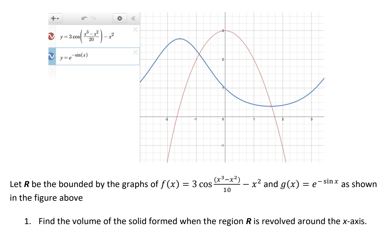  +- y=300%*) x2 -sin(x) y=e (x3 -x2) Let R be the
