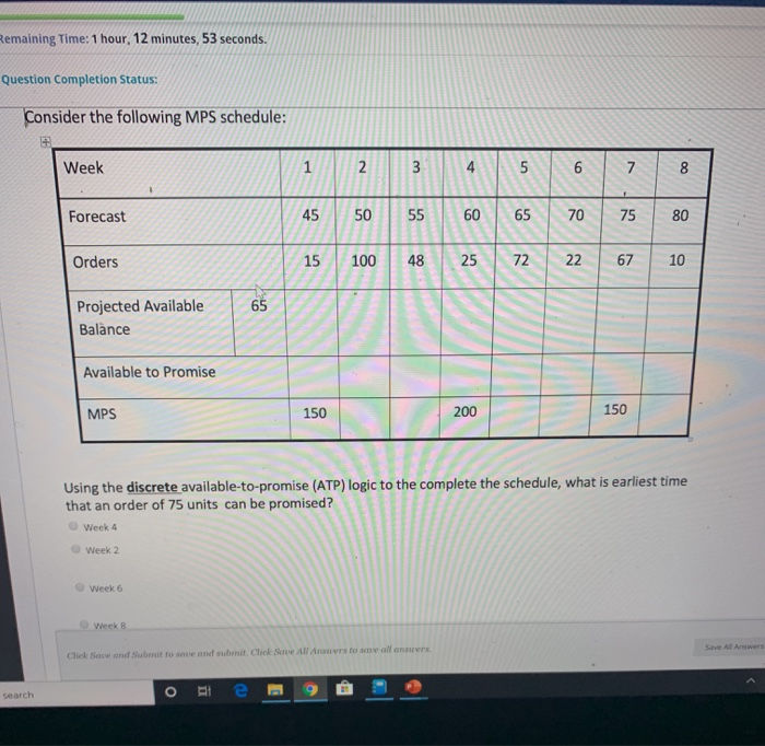  Remaining Time: 1 hour, 12 minutes, 53 seconds. Question Completion Status: