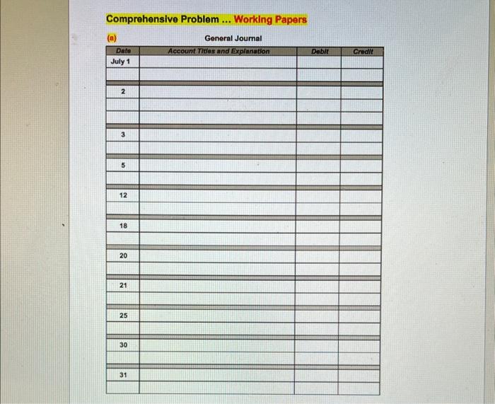 on July 01, 2020. During July the company completed these transactions. July