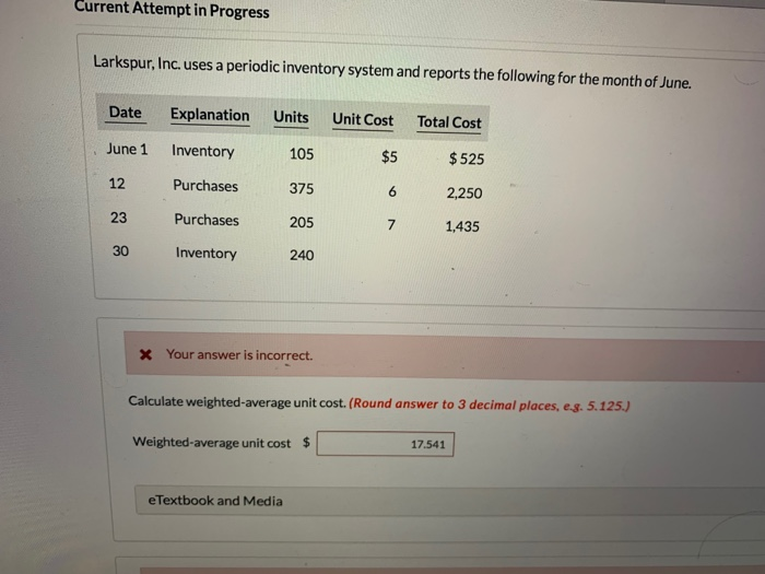  Current Attempt in Progress Larkspur, Inc. uses a periodic inventory system