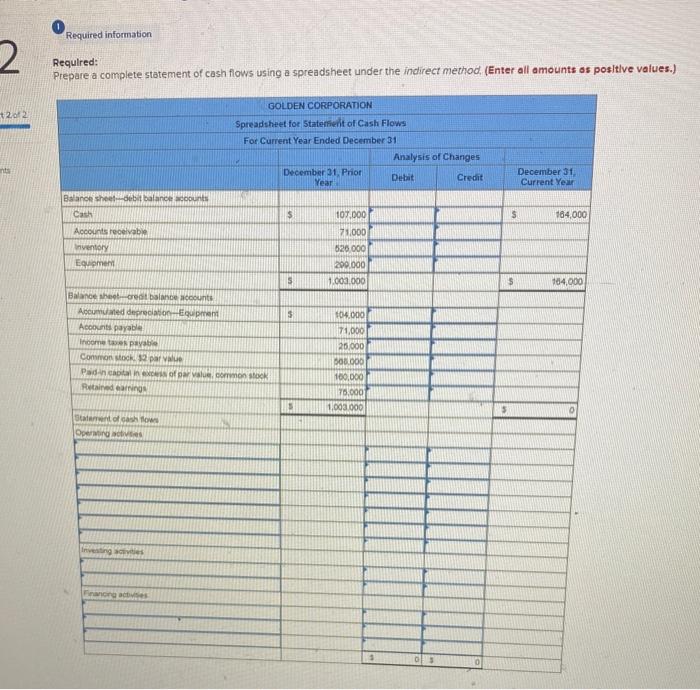 income statement, comparative balance sheets, and additional information follow. For the year,