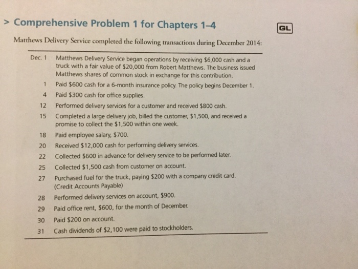 > Comprehensive Problem 1 for Chapters 1-4 Matthews Delivery Service completed