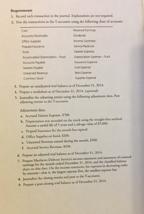 the following transactions during December 2014 Dec. 1 Matthews Delivery Service began