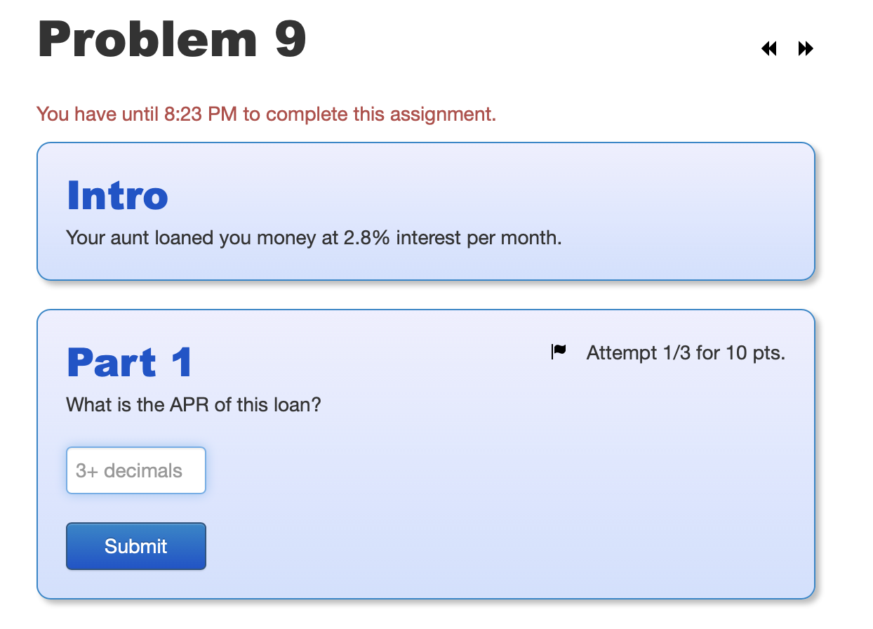  You have until 8:23 PM to complete this assignment. ()