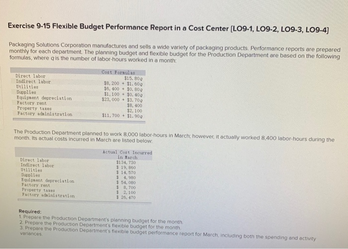  Help me solve this please? Many thanks Exercise 9-15 Flexible Budget