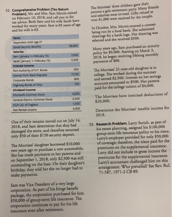  problem 52 * The Morrises' three children gave their parents a