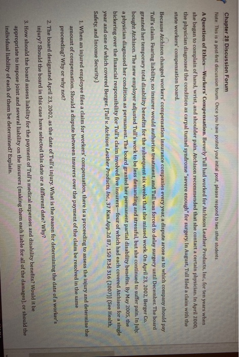  Chapter 28 Discussion Forum Note: This is a post-first discussion forum.