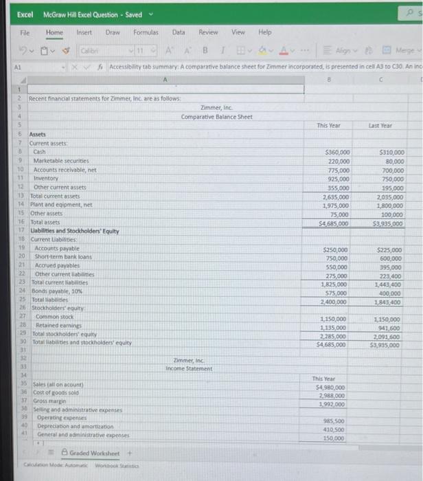  please answer in excel functions, thank you Excel McGraw Han Excel