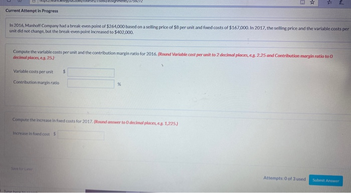  Current Attempt in Progress In 2016, Manhoff Company had a break