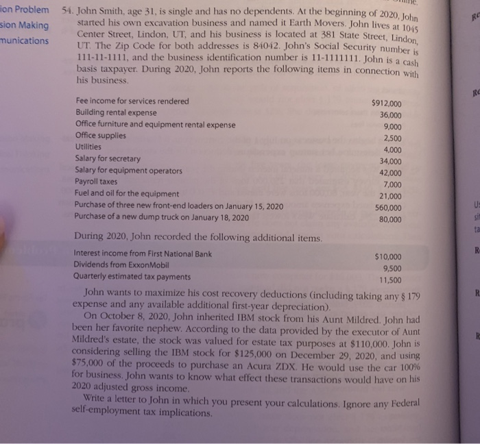 RE RC mon Problem 54. John Smith, age 31, is single