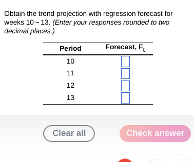 regression to forecast sales for weeks 1013. What are the error measures