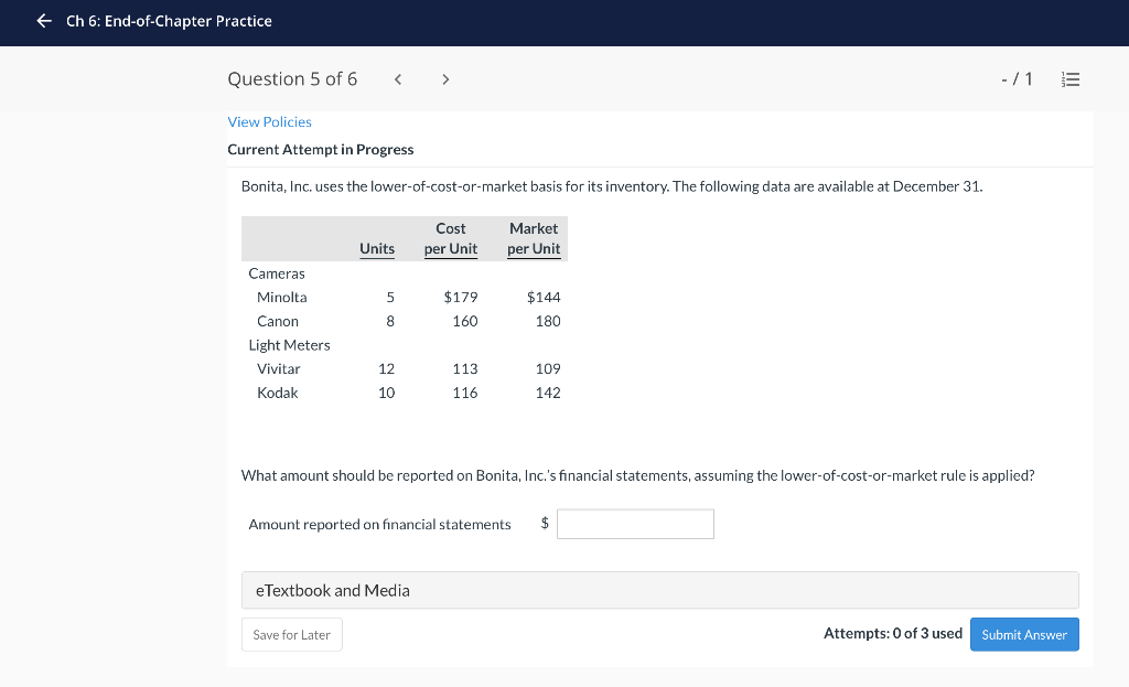 f Ch 6: End-of-Chapter Practice Question 5 of 6 -/1 =