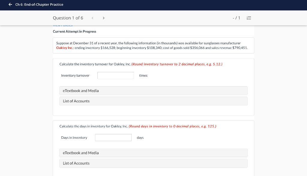 + Ch 6: End-of-Chapter Practice Question 1 of 6 - /