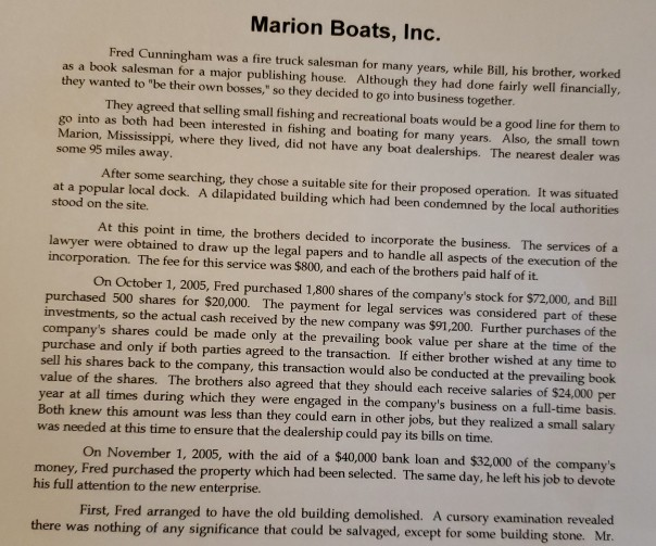 question 2 please Marion Boats, Inc Fred Cunningham was a fire