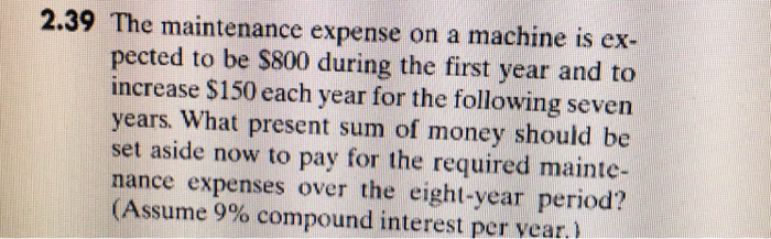  Economy Engineering The maintenance expense on a machine is expected to