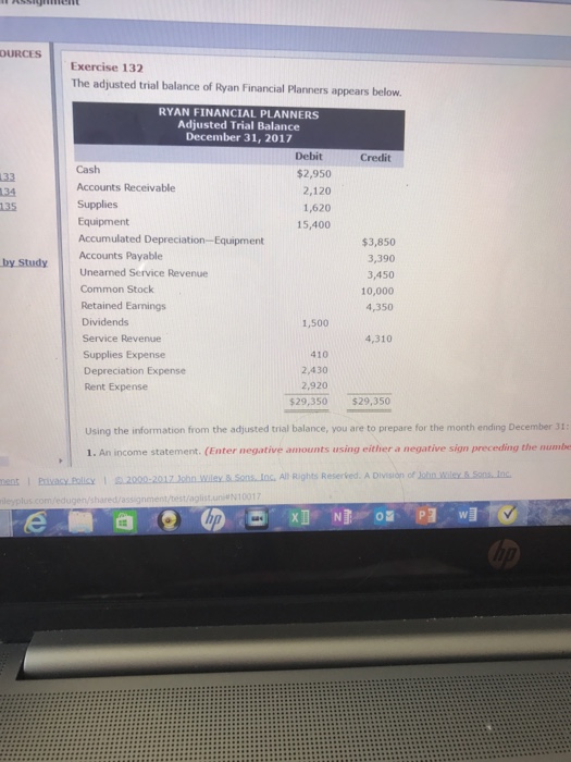  A.income statement B.retained earnings statement C. Balance sheet Exercise 132 The