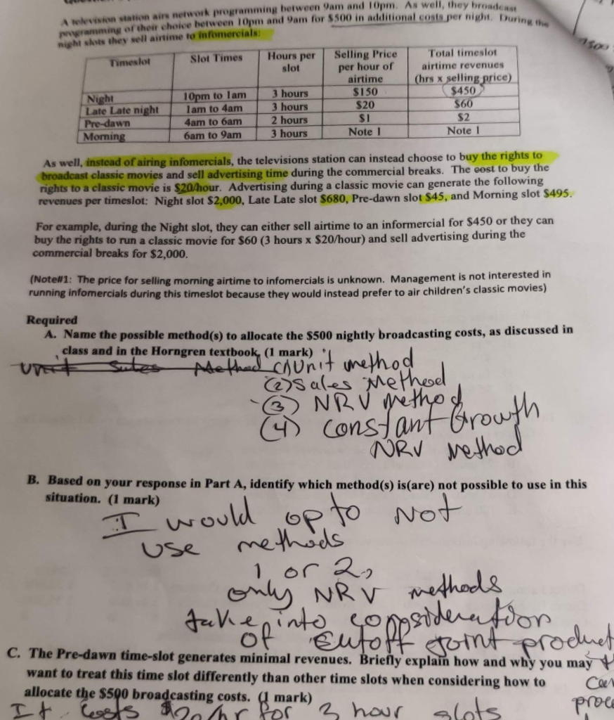 There is part A,B,C,D, the methods are unit method, sales method, NRV,