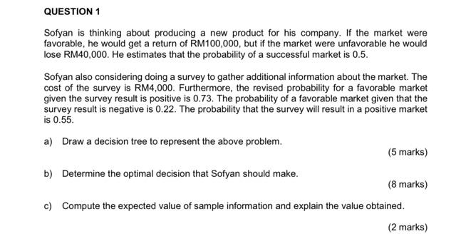  Sofyan is thinking about producing a new product for his company.