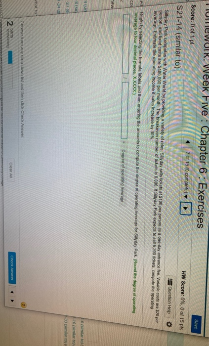  TIMEWUIR. Week Five : Chapter 6 : Exercises Save Score: 0