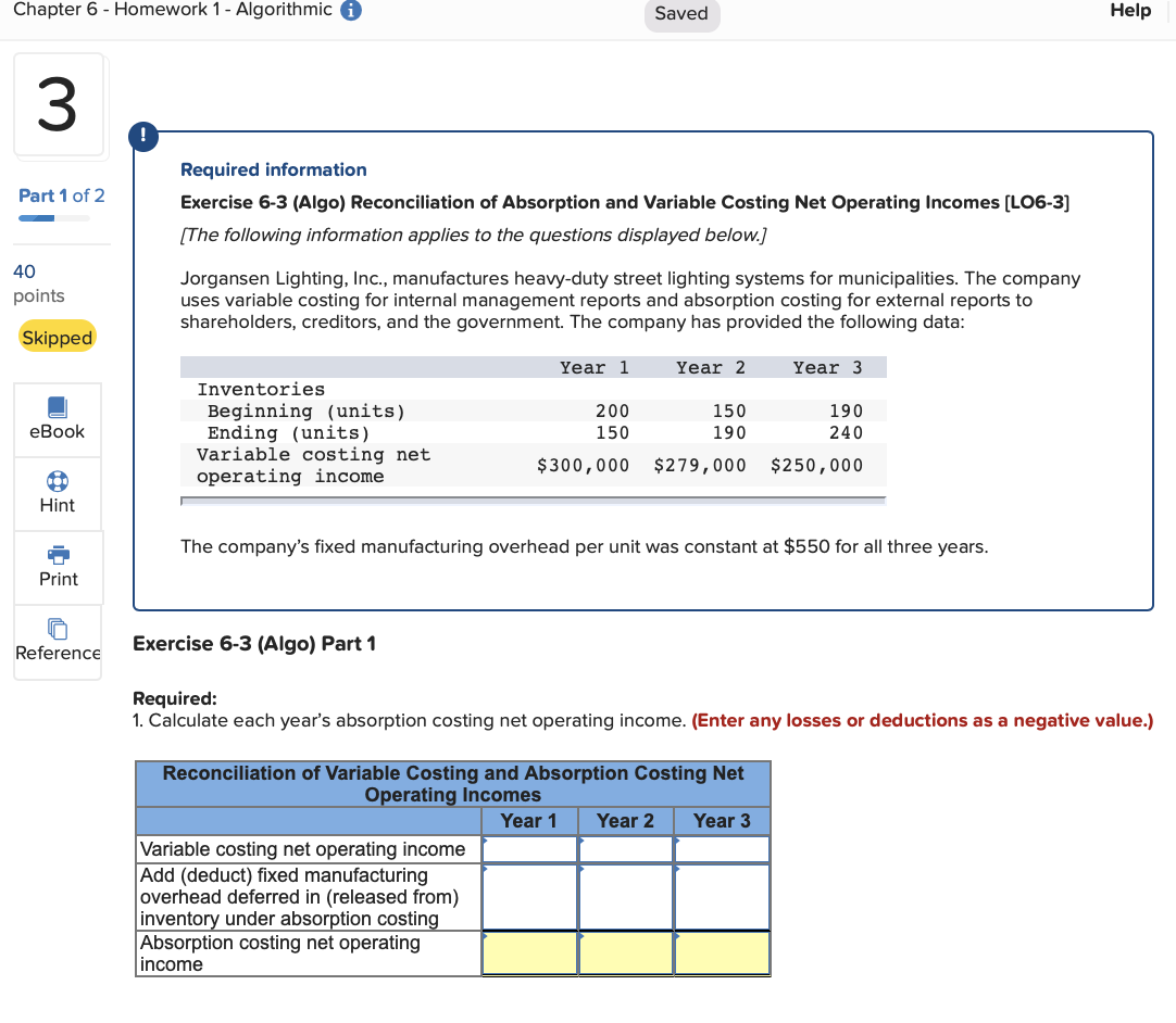 1 Exercise 6-4 (Algo) Basic Segmented Income Statement (LO6-4) 45 points Royal
