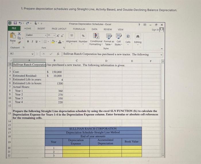 please include excel equations needed all one question.. thank you 1. Prepare