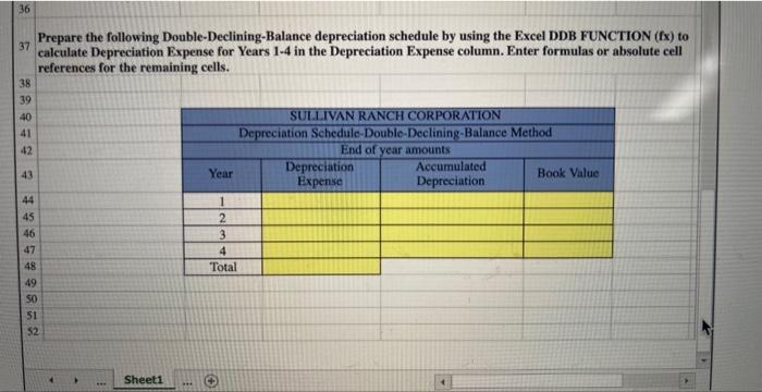 following Uaits-of-Production depreciation schedule by entering formulas. Prepare the following Double-Declining-Balance depreciation