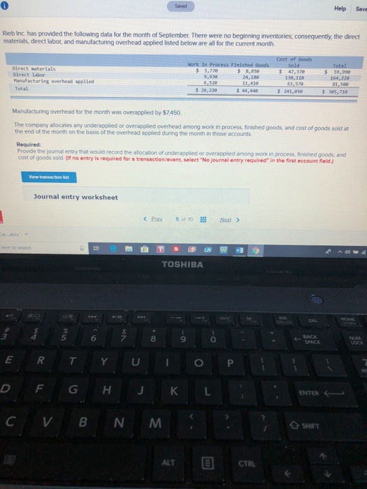  Help Seve Rieb Inc. has provided the following data for the