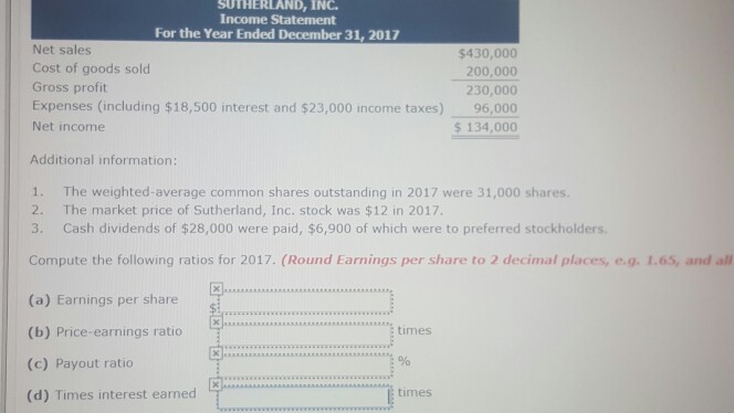 Additional information: 1. The weighted-average common shares outstanding in 2017 were