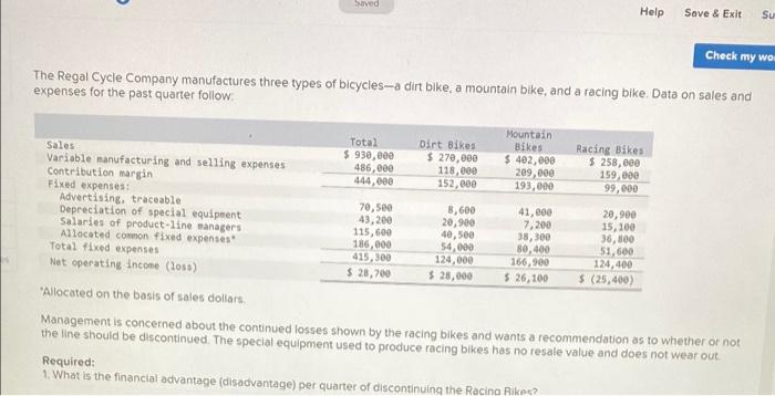  Saved Help Save & Exit Su Check my wo The Regal