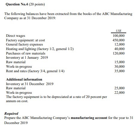 Please help!!! Question No.4 (20 points) The following balances have been extracted