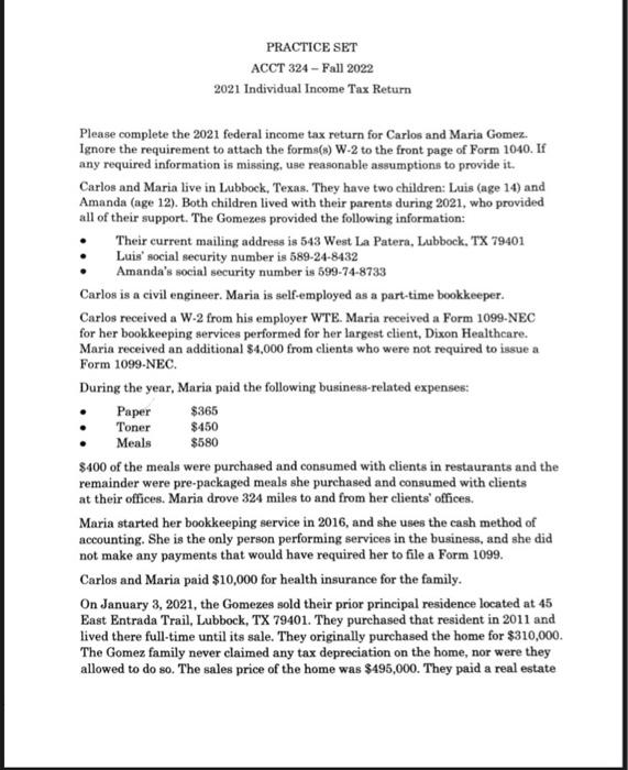 this assignment was given in a income tax accouting class. PRACTICE SET