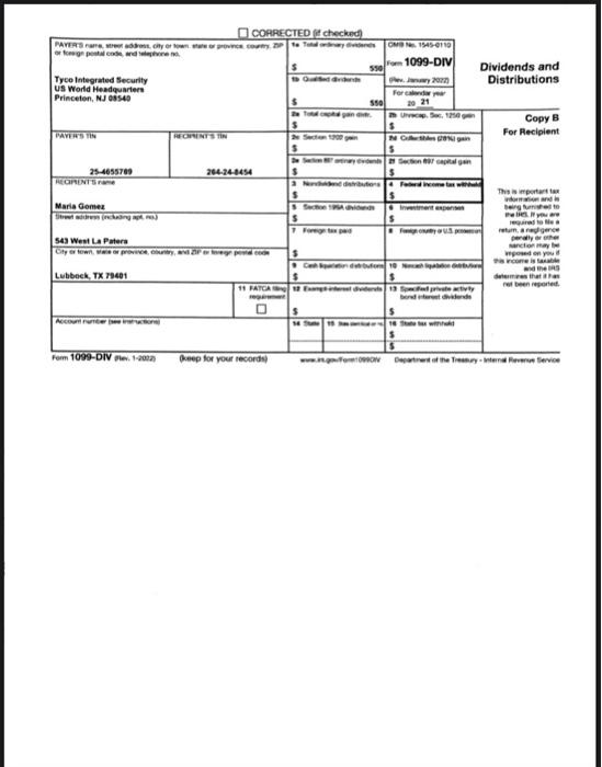 Form 1040. If any required information is missing, use reasonable assumptions to