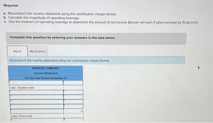 the magnitude of operating leverage LO 11-3, 11-4 The following income statement