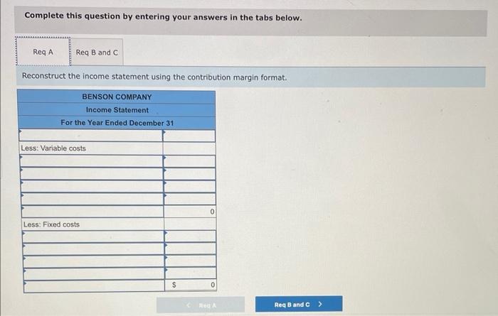 was drawn from the records of Benson, a merchandising firm: Required a.