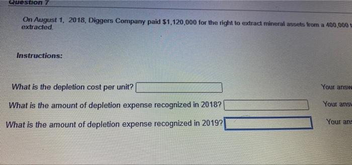 per unit? $2.80 What is the amount of depletion expense recognized in