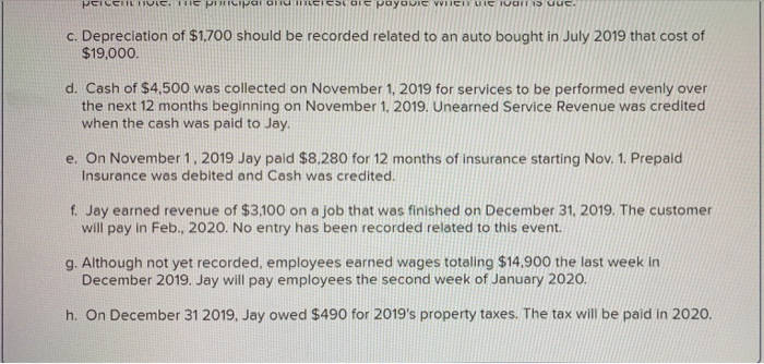 information below: Jay, Inc made all of the 2019 journal entries except