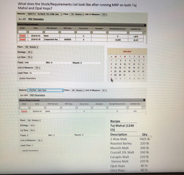 Measure: cs Run MRP MRP Parameters Stock/Requirements Date MAP Element MRP Data