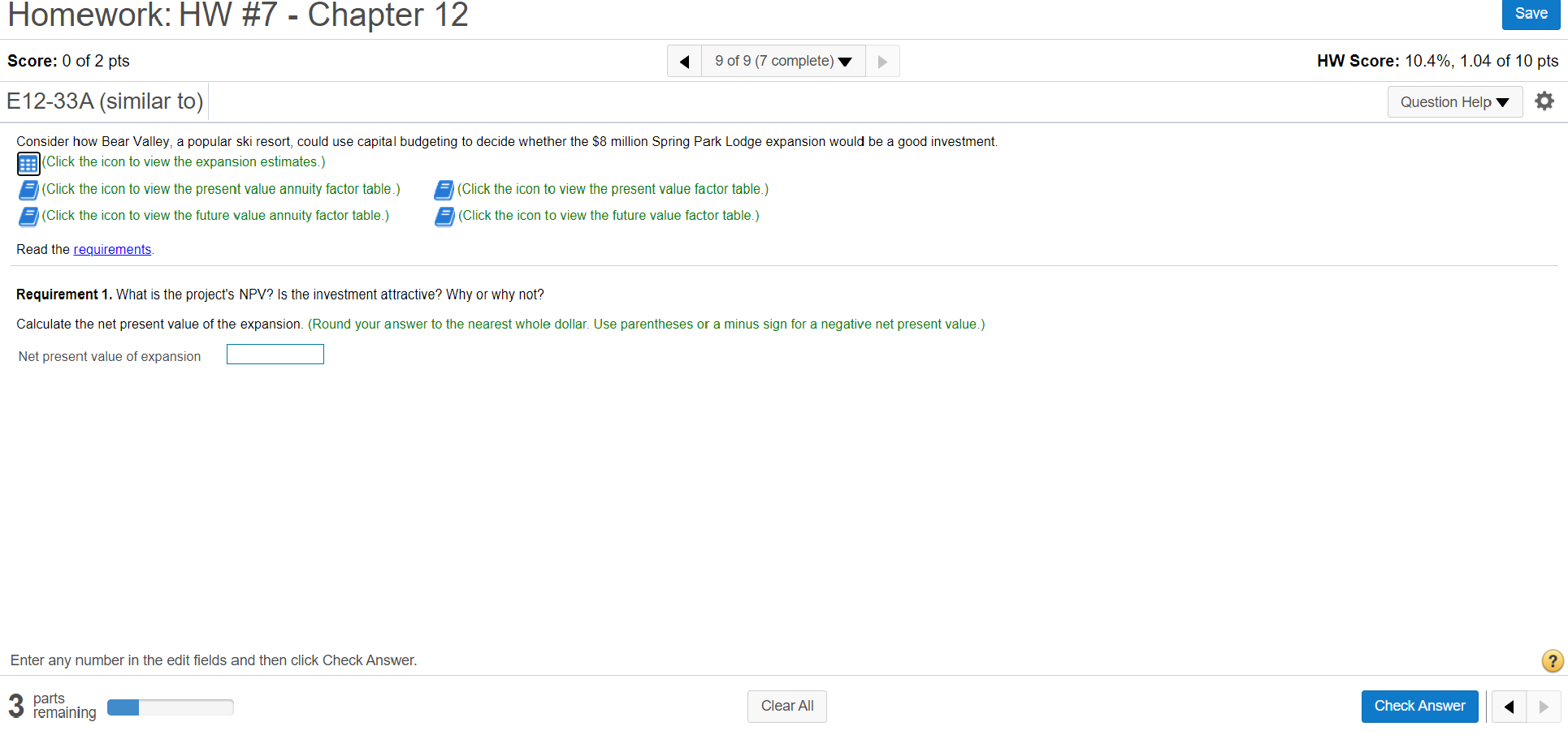 Each part please Homework: HW #7 - Chapter 12 Save Score: