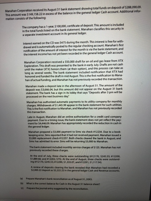  Need help with this bank reconcilation problem. Please answer parts a,