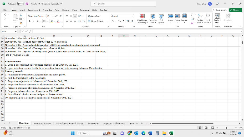 November 30th, 2021. 8. Prepare a balance sheet as of November 30th,